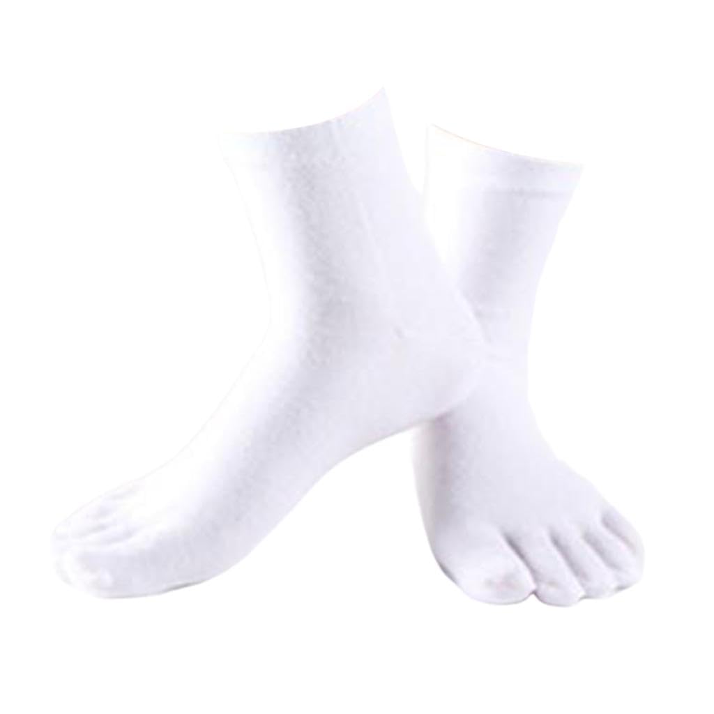1Pair Comfy Five Toe Socks Cotton High Crew Sock Athletic Solid Socks White-image-5