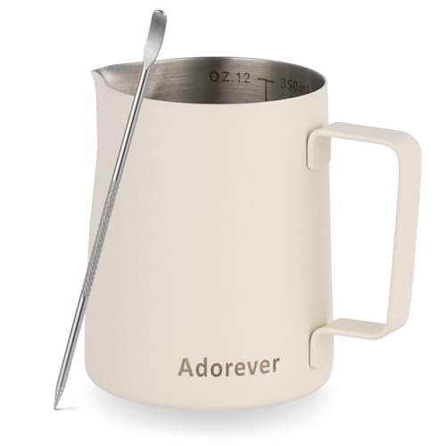 Image of Milk Frothing Pitcher, 350ml /12oz Steaming Pitchers Stainless Steel Milk Coffee Cappuccino Latte Art Barista Steam Pitchers Milk Jug Cup with Decorating Art Pen, Matte White