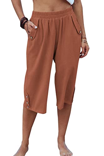 Image of Veatzaer Women's Elastic Waist 3 /4 Capri Harem Pants with Pockets Casual Loose Solid Yoga Trousers S-XXL