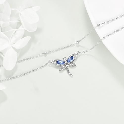 Image of TIGER RIDER Dragonfly Anklet Sterling Silver Dragonfly Gifts Jewelry for Women with Crystal Birthday Anniversary