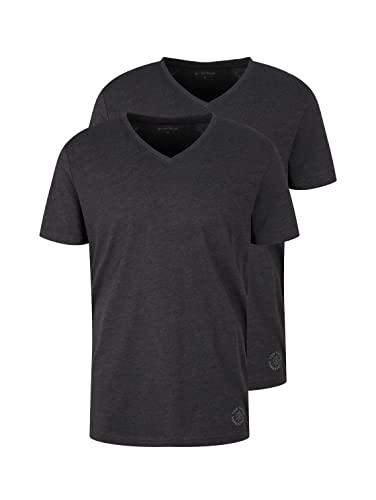 TOM TAILOR 1008639 Camiseta básica en paquete doble con cuello de pico para Hombre, Gris (11086 - Dark Grey Melange), 3XL