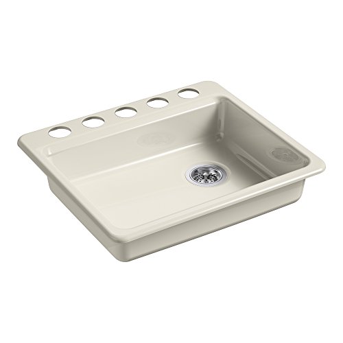 One-Day Sale: Up to 40% Off KOHLER K-5479-5U-FD Riverby 25 In. x 22 In. x 5-7/8 In. Undermount Single-Bowl Kitchen Sink with 5 Oversized Faucet Holes, Cane Sugar, 25" x 22" x 5-7/8"