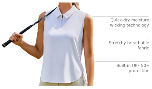Image of PINSPARK Women Golf Shirts Sleeveless UPF 50+ Tennis Polo V-Neck Quick Dry Athletic T Shirt 1 /4 Zip Collar Workout Tank Top
