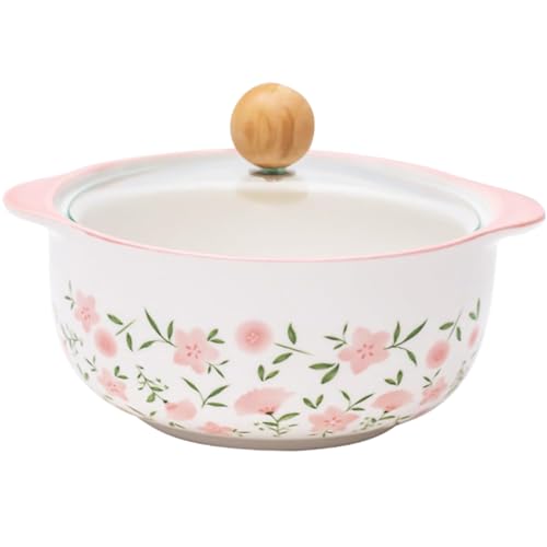 La Mejor Recopilación de Sopero los mejores 5. 45 Hgjgwqh Sopera de Cerámica con Tapa de Vidrio, Tazón de Sopa de Porcelana de Gran Capacidad para Decoración de Cocina Hogar Restaurante, Tazón Redondo Blanco