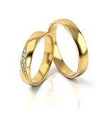 JC Trauringe Gold 585 Paarpreis Poliert I Traumhafte Eheringe breit 4mm I Einzigartige Partnerringe Gelbgold mit Gravur in edler Schatulle I 2 Hochzeitsringe Herrenring & Damenring mit Steinen I PL317