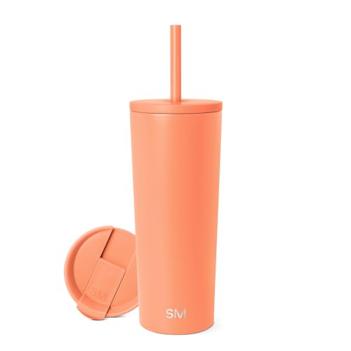 Image of Simple Modern Insulated Tumbler with Lid and Straw | Iced Coffee Cup Reusable Stainless Steel Water Bottle Travel Mug | Gifts for Women Men Her Him | Classic Collection | 24oz | Clementine
