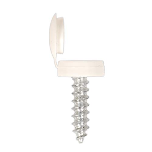 Sealey Npw50 Number Plate Screw & Flip Cap ?4.2 X 19Mm White Pack Of 50