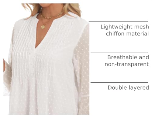 AIMCOO Womens Tops Casual 3/4 Sleeve Women's Blouse Shirts for Women Trendy Summer Business Work Plus Size Dressy Ladies Tops Flowy V Neck Chiffon Shirts White X-Large - image 4