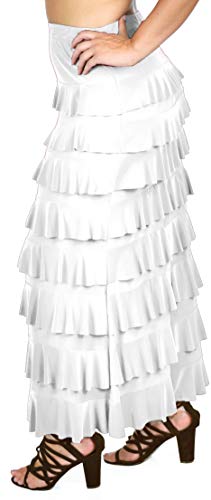 Dare2BStylish Women Waterfall 8 Tiered Boho Layered Maxi Skirt | Reg & Plus Sizes (Extra Large, White)