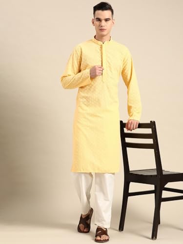 Image of Rajubhai Hargovindas Men Pure Cotton Chikankari Embroidered Straight Kurta
