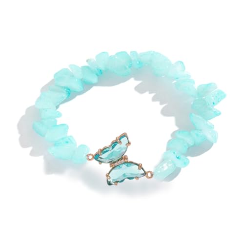 Image of COLORFUL BLING 2Pcs Natural Irregular Chip Stones Butterfly Bracelet Set Gemstone Healing Chakra Crystal Bracelet Reiki Yoga Bead Stretch Bracelet Jewelry Mediation Gifts