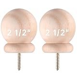 Maasechs 2 Pack 2.5' Round Wood Ball Curtain Rod Finial with Screw Newel Post Cap Wooden Finials Decorative for Bed Post DIY Crafts