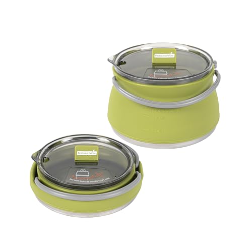 Image of Hi Tek 1 Liter Collapsible Camping Kettle, 1 Portable Cook Pot - With Perforated Lid, Stainless Steel Bottom, Silicone Camping Coffee Pot, With High Heat Nylon Handles, For Travel - Restaurantware