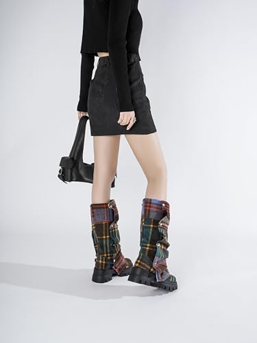 Image of Women's Embroidered Western Cowboy Mid-Calf Boots - Rider Boots - Mid-Height Boots Above Knee with Diamond Inlays