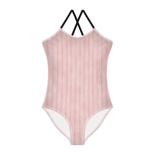 GuoChe Pink Stripes Girls 1-Piecing Swimsuits Swim Suits for Girls Bathing Suit Girl Beach Swimwear 7-8T