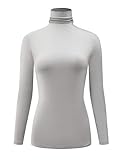 KLOTHO Casual Turtleneck Tops Long Sleeve Soft Thermal Shirts for Women Silver Grey Medium