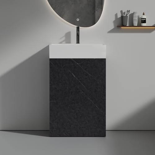 ABH 20 Inches Black Marble Bathroom Vanity with Ceramic Sink