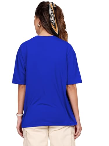 Image of LEOTUDE Oversized Cottonblend Half Sleeve Tshirt for Women, Round Neck Longline Printed Drop Shoulder Baggie Tops for Woman