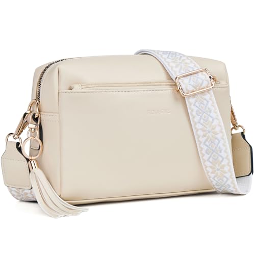 Roulens Damen Handy Umhängetasche,Veganem Leder Crossbody Schultertasche,Breiter Riemen Abendtasche mit drei Reißverschlussfächern Handtaschemit mit Kartenschlitz Verstellbar Abnehmbar Schultergurt