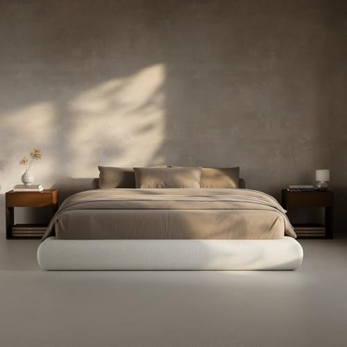 Image of RECCI AirFrame Half-Moon Upholstered King Platform Bed Frame, Minimalist Boucle Curved Arched Base, 5 Inch Fully Round Cushioned Foam, No Box Spring Needed, Easy Assembly | Round Shaped