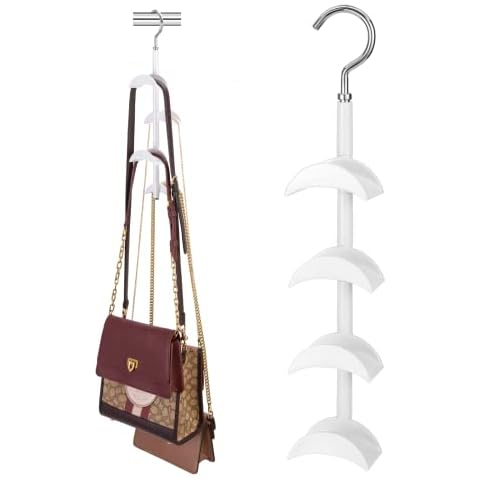 Purse Hanger for Closet - Rotating Handbag Hanging Hook Bag Storage Space Saver with 4 Hooks, Hanging Organizer for Scarf Handbag Belt Cover