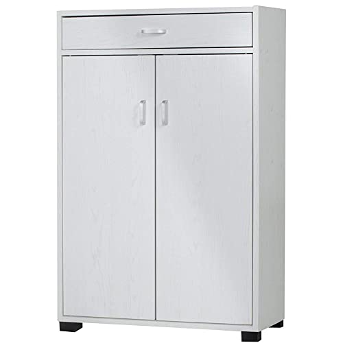 BAKAJI Mobile Scarpiera Portascarpe Ingresso Casa con 5 Ripiani Porta Scarpe + Cassetto Chiusura 2 Ante Struttura in Legno Armadio Mobiletto Ausiliario Multiuso 95 x 63 x 33 cm (Bianco)