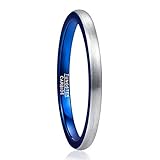 Vakki 2mm Tungsten Carbide Wedding Band for Him Her Blue Promise Ring Brushed Finish Size 9