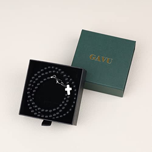 GAVU Men's Cross Matte Onyx Beaded Black Stone Necklace 24" by GAVU - Used condition - Image 7