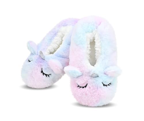 DICUIRD Kid's Animal Slipper Socks, Cartoon Cozy Fleece Indoor Kids Slipper, Fluzzy Warm Bedroom Shoes