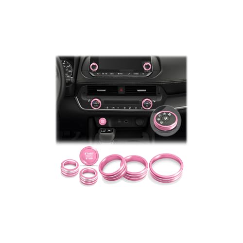 Polodunn for 2026 2025 2024 2023 2022 2021 Nissan Rogue Accessories with 8 Screen 7pcs Aluminum Alloy Trim Set - A/C Volume Tune & 4WD Knob Cover Push Start Button Cover/Ring (Pink)