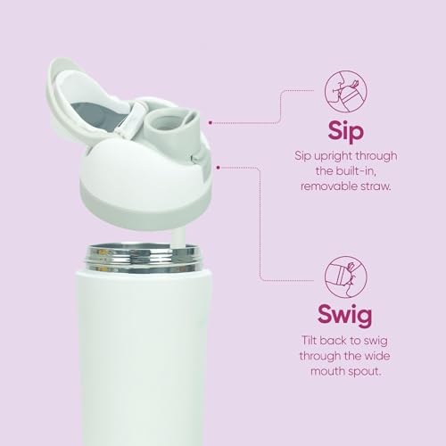 Image of LHOTSE FreeSip Gym Water Bottle with Straw & Spout | Leakproof Stainless Steel Sports Bottle for Workout, Fitness Training & Exercise Hydration (White, 960 ML)