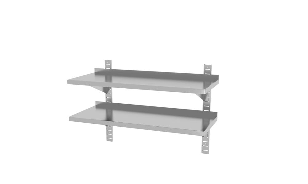 HENDI Ripiano a parete regolabile e saldato per cucina, mensola doppia smontabile con 2 staffe di fissaggio per montaggio a parete, carico 25 kg/m², 1000x400x(H) 600mm, acciaio inossidabile