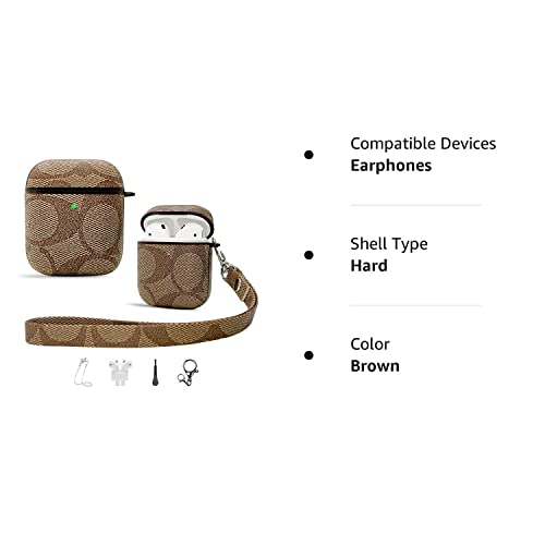 Airpods 2&1 Case,6 In 1 Fashion Luxury Pu Shockproof Anti-Slip Protective Cover Accessories Set For Airpods 2/1 Charging Case With Keychain/Ear Hook/Watch Band Holder/Carry Box/Anti-Lost Strap(Brown) #TOP7