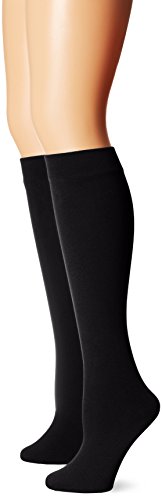 Muk Luks Women s Fleece Lined 2-Pair Pack Knee High Socks, Black Black, Large X-Large