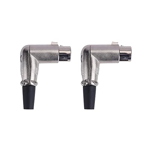 Image of MX 3 Pin XLR Microphone pin Pure Copper Nickel Plated for High Conductivity microphone (3 Pin Mic Female Connector XLR Right Angle, Pack of 2, Female Connector)