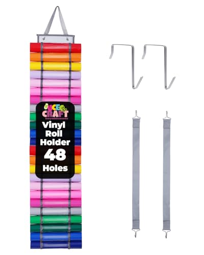 Image of UCEC Vinyl Roll Holder, 48 Compartments Vinyl Roll Storage, Hanging Vinyl Storage Organizer for Craft Paper Storage, Clear Organizers Wall Mount Gift Wrap Organizer with Hooks & Hanging Straps
