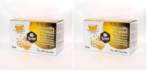 Té de Manzanilla y Miel - Caja de 25 Unidades con Funda - Aporta Bienestar y Tranquilidad - Contiene Propiedades Digestivas - Sabor Dulce - Infusión Digestiva (Paquete de 2)