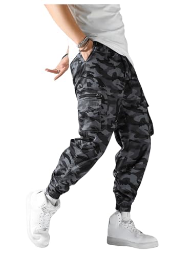 OYOANGLE Men's Camo Casual Joggers Pants Drawstring Waist Streetwear Tapered Pant with Pockets4