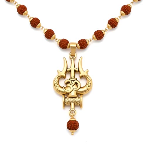 ANVIKA 5 Mukhi Rudraksha Mala With Religious Shiv Trishul Pendant | Indian Spiritual jewellery For Men And Women