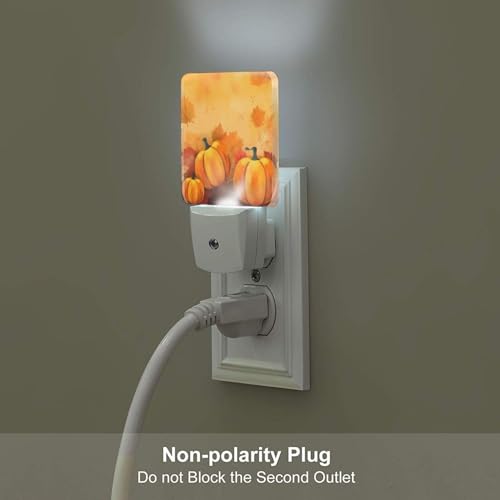 Image of Pumpkins Maple Leaf Thanksgiving Night Light Set of 2, Fall Sunflowers Auto Sensor LED Dusk-to-Dawn Nightlights, Plug-in Sensor Lamp for Bedroom Bathroom Decorative