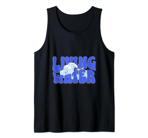 Living Water Verso de la Biblia Cool Blue Groovy Christian Clothing Camiseta sin Mangas