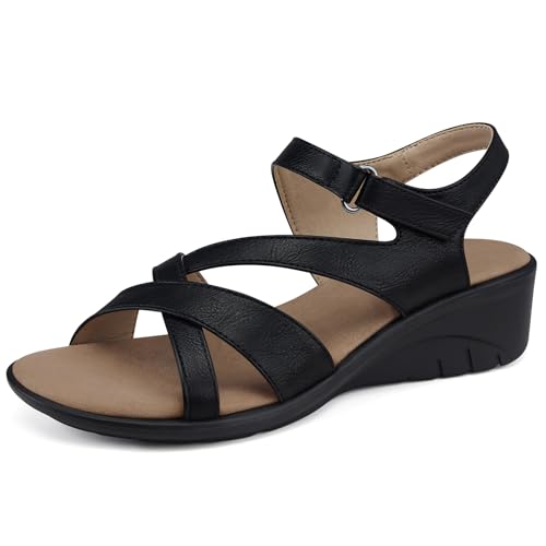 Image of SHIBEVER Wedge Sandals for Women Dressy: Comfortable Low Heel Sandals | Adjustable Casual Dress Shoes with Cushioned Insole and Non-Slip Sole, All-Day Walking
