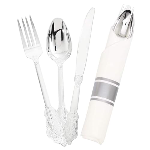 LOLIPPYY 2セット 使い捨てパーティーディナー食器 入り 結婚式用カトラリーキット 快適グリップ設計 フォークスプーン付き 食事に便利