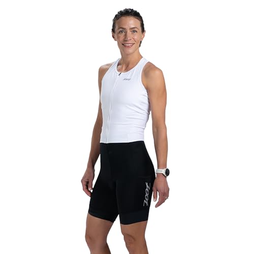 Zoot Womens Core Sleeveless Tri Aero SLVS FZ Racesuit Quick-Dry Sleeveless Triathlon Suit with Chamois & Race Storage - White - X-Large