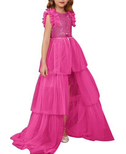 GRACE KARIN Little Girls Dress Size 6 Sequin Party Formal Dress for Girls Fashion Birthday Pageant Banquet Prom Dress Rose Red