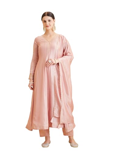 Image of MOKOSH Women's Silk Embroidery Anarkali Kurta Pant with Dupatta | Anarkali Kurta Set |Ethnic Kurta Set for Women |Floral Kurta 7 Colour Options Available |3 Piece Outfit
