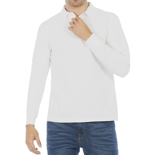 Lista de Playera Polo Blanca los 5 mejores. 47 Optima Polo Manga Larga para Hombre, Blanco, XG