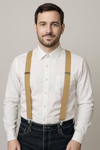 Image of RBOCOTT Mens Solid Color Suspender with 3 Cilps Adjustable Braces