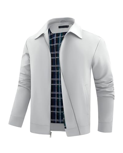 Autsel Blouson Homme Veste Décontracté à Col Montant Jacket Automne Vestes Bomber Manteaux Printemps Eté de Sport Gris Clair L