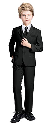 Boy Suits Slim Fit Formal Dresswear Outfit Black Blazer Vest Pants White Shirt and Tie Size 10